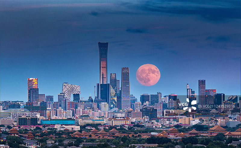 北京CBD和故宫的月亮图片素材