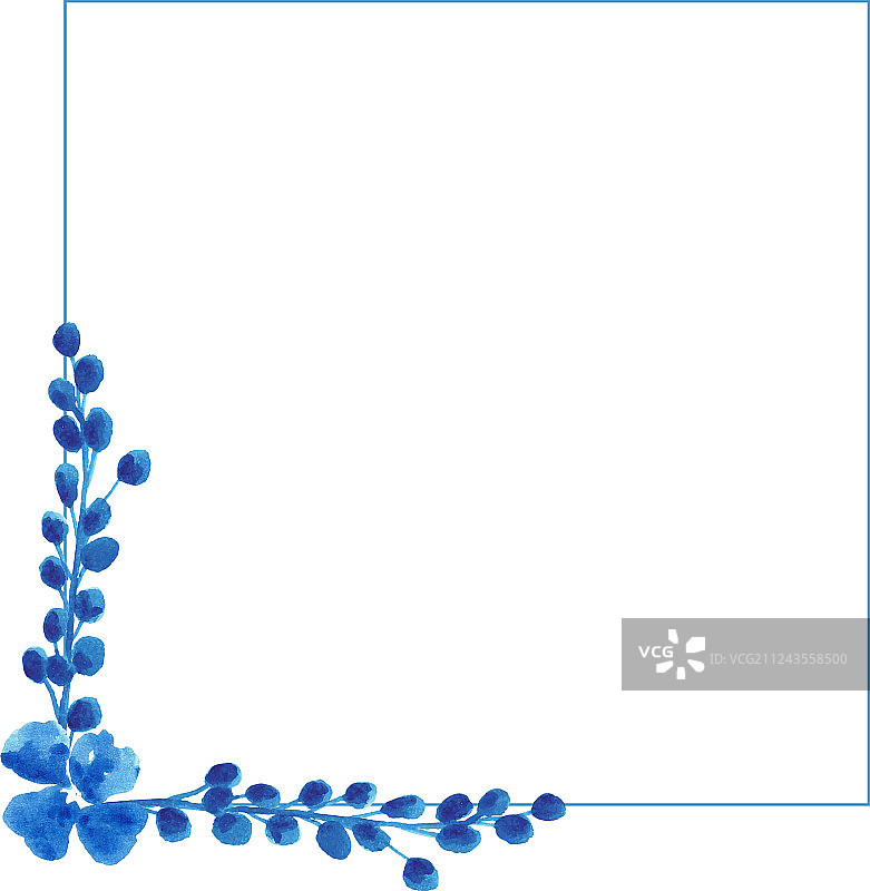 水彩蓝色花圈叶框架图片素材