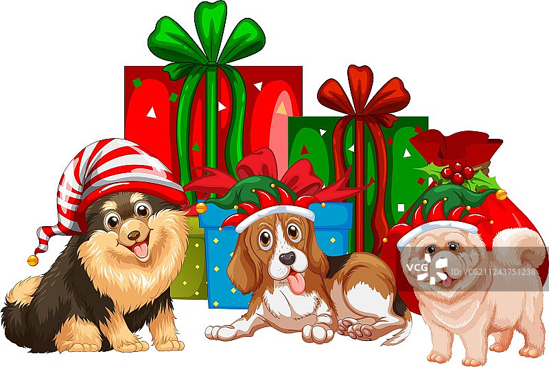 圣诞主题的狗和礼物图片素材