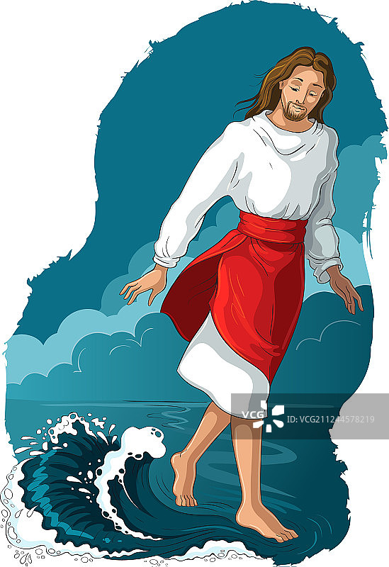 圣经故事耶稣在水上行走图片素材