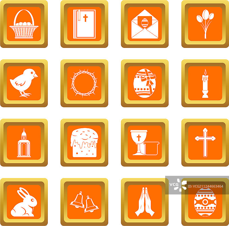 复活节物品图标设置为橙色图片素材