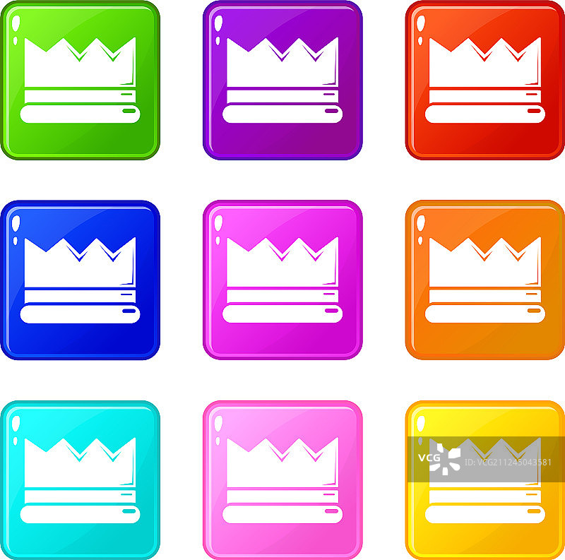 银色皇冠图标集9种颜色的集合图片素材