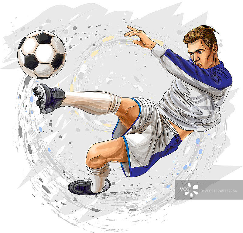 足球运动员在白色背景上踢球图片素材