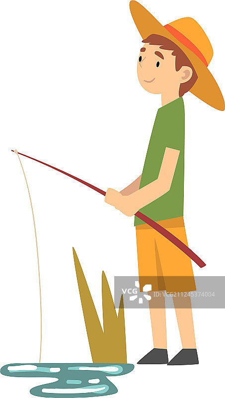 可爱的小男孩钓鱼的小渔夫卡通图片素材