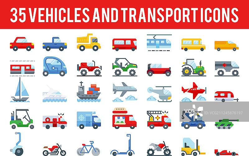 35车辆和运输平面图标图片素材