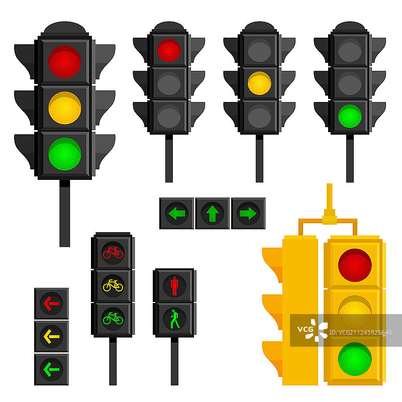 一组交通信号灯孤立在白色背景图片素材