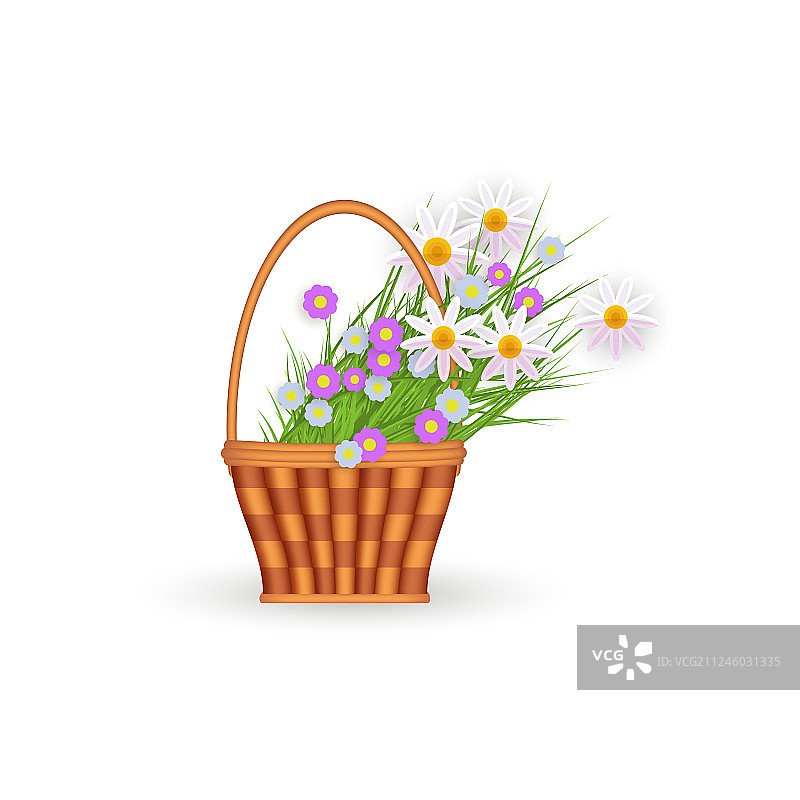 扁柳条篮子与花复活节图标图片素材