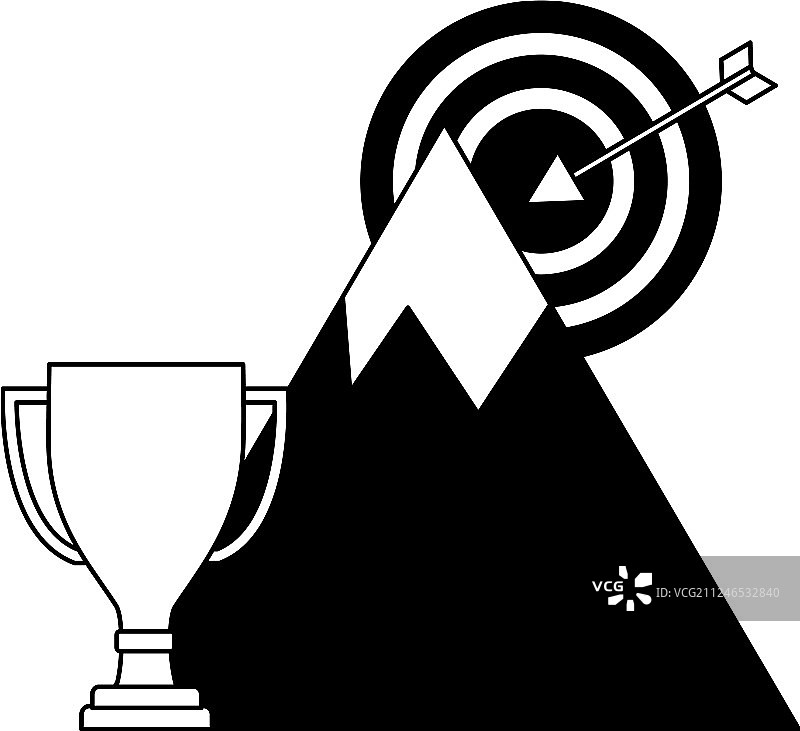 目标箭成功与山和奖杯图片素材
