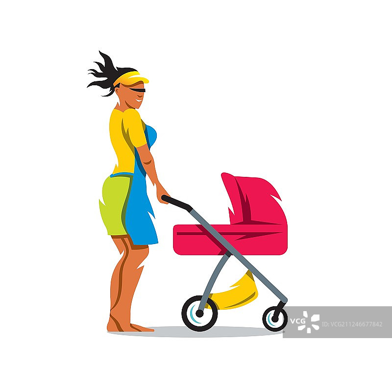 母亲与婴儿车卡通图片素材