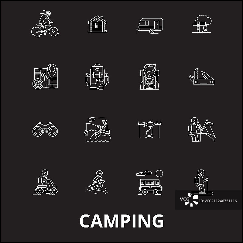 露营可编辑线图标设置为黑色图片素材