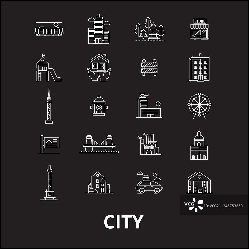 城市可编辑线条图标设置为黑色图片素材