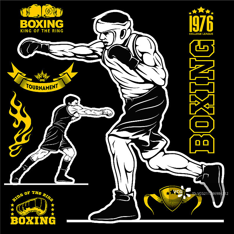 拳击手的标志，标签，徽章图片素材