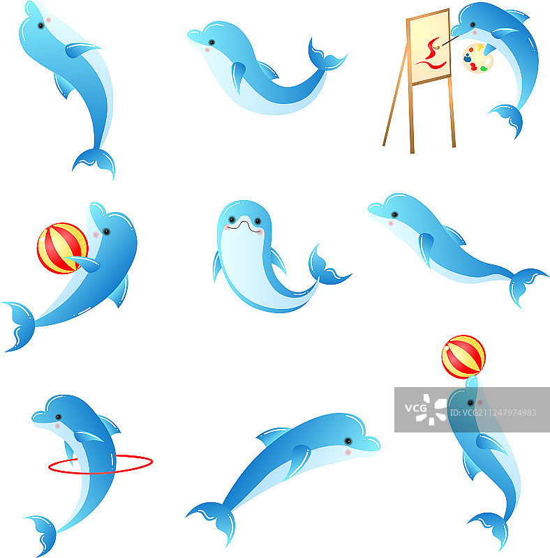 一套与卡通小蓝海豚不同的图片素材