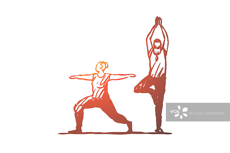 老夫妇瑜伽健身运动理念手图片素材