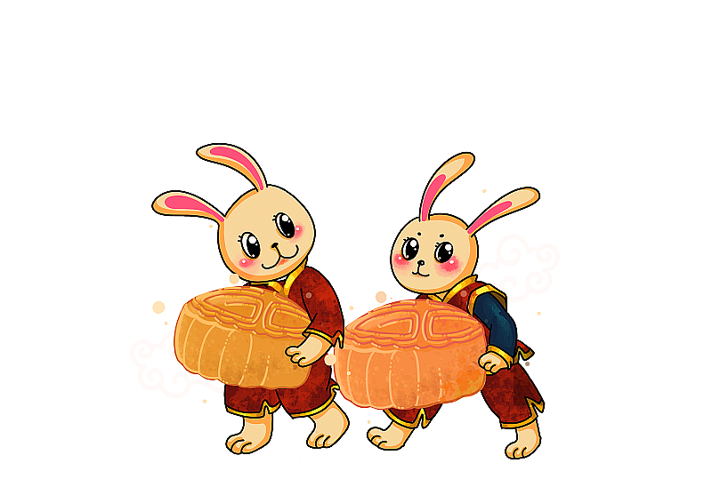 两只兔子捧月饼免扣装饰插画元素图片素材