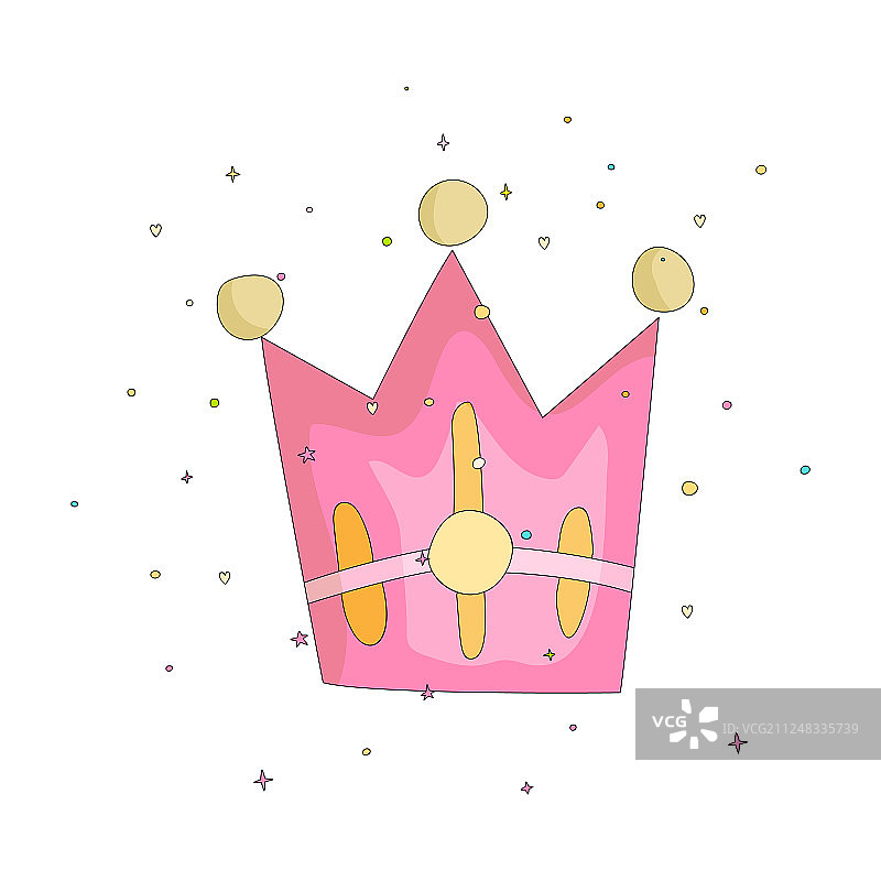 可爱的粉红色皇冠与宝石卡通图标的乐趣图片素材