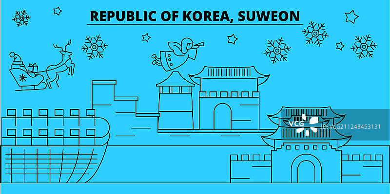 韩国水乡寒假天际线欢乐图片素材