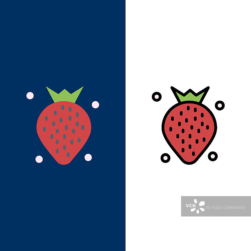草莓食品水果浆果图标平坦和线条图片素材