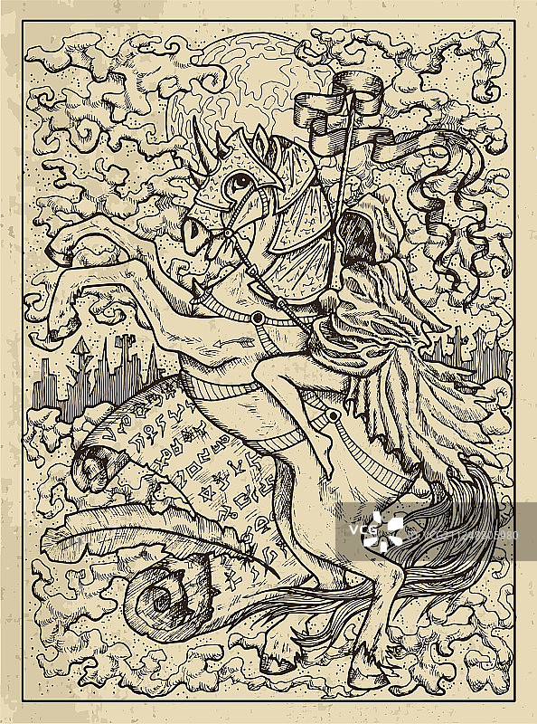 骑士神秘概念的莱诺芒神谕塔罗牌图片素材