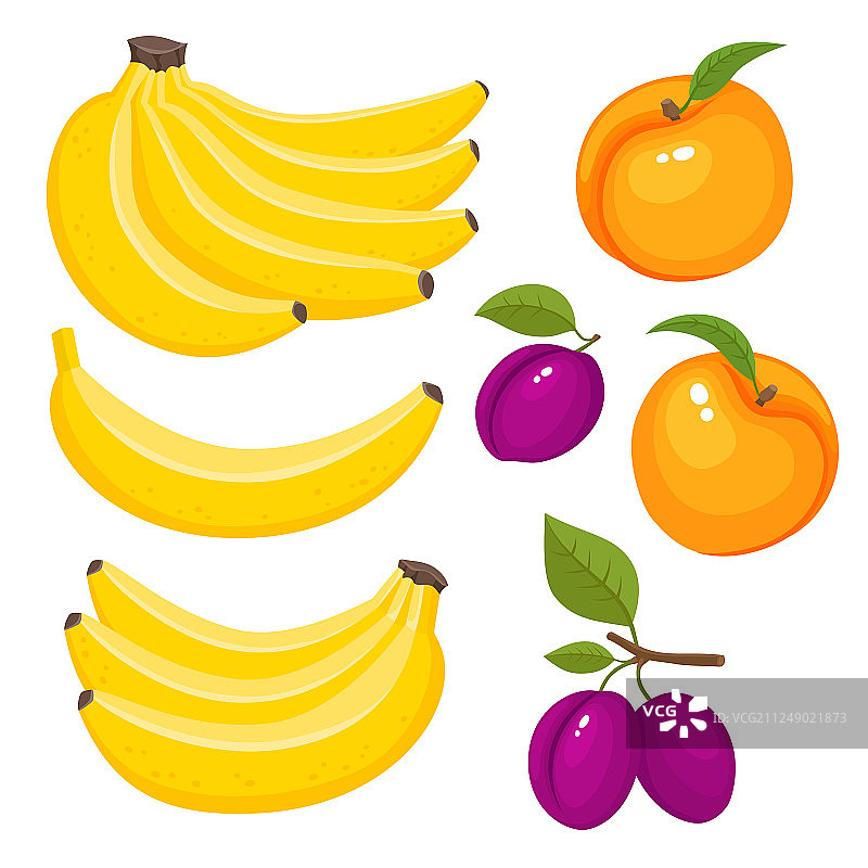 鲜艳的一套五彩的香蕉、桃李图片素材