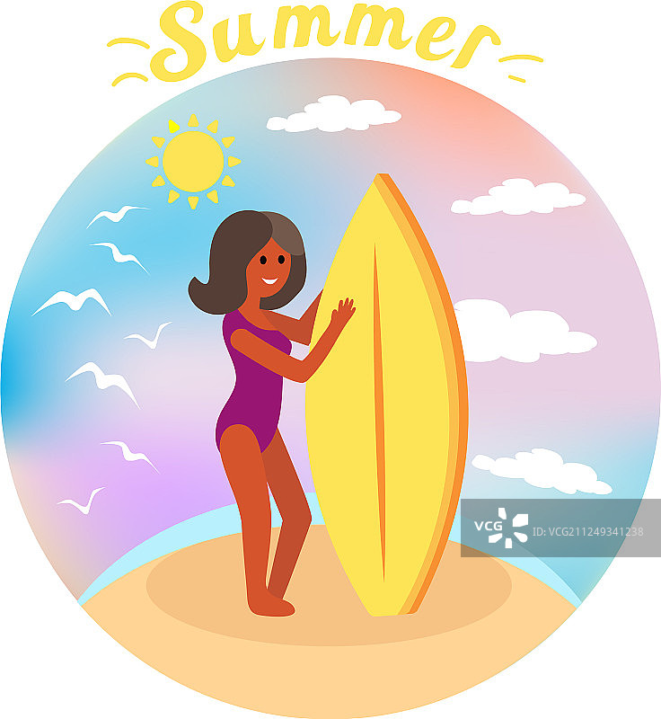 夏日冲浪女孩骑着海浪图片素材