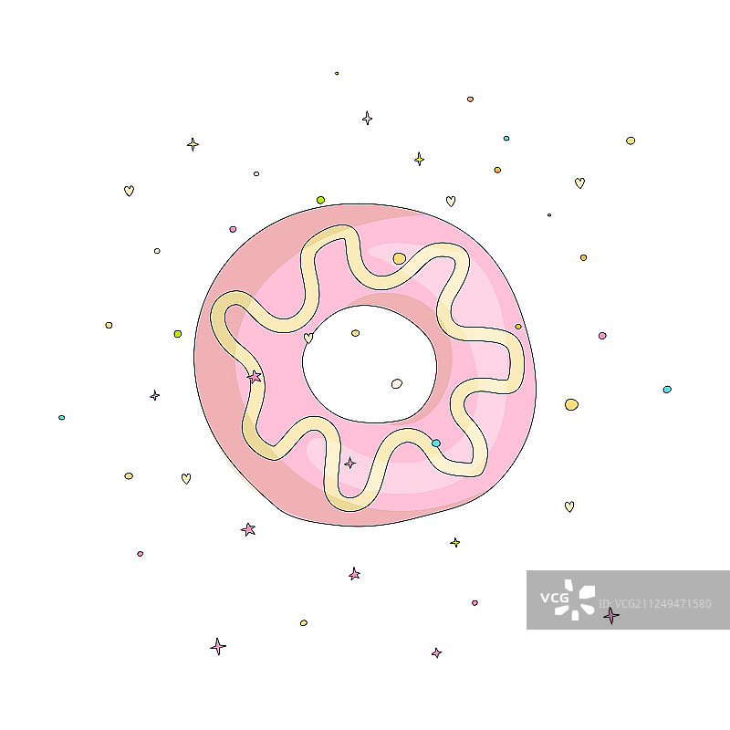 甜蜜的粉色甜甜圈卡通图标与色彩图片素材