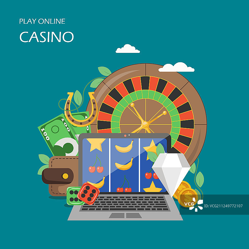 在线赌场平面风格设计图片素材