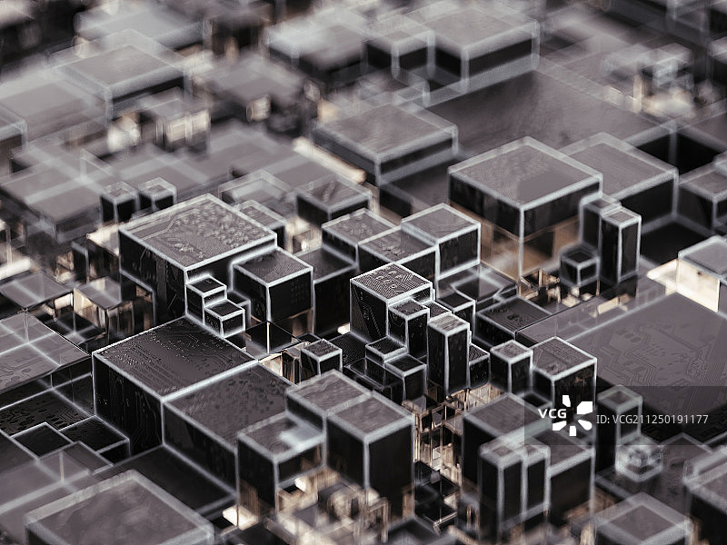 抽象的三维立方体阵列排布，科技芯片电路概念背景素材图片素材