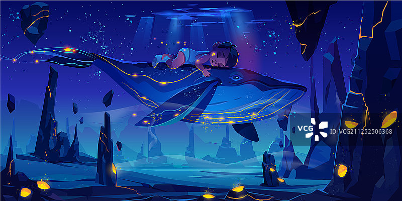 幻想梦想与巨大鲸鱼的太空童话图片素材
