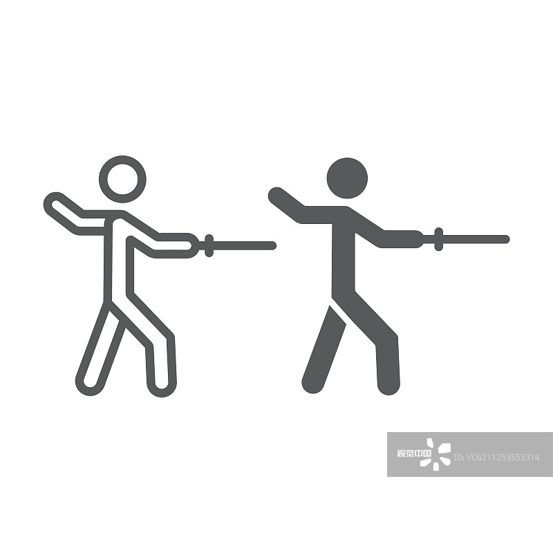 男子击剑线和字形图标运动和图片素材