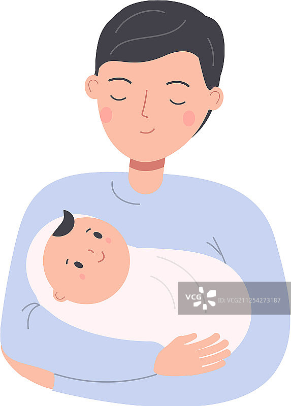 爸爸抱着小熟睡的孩子，爸爸抱着宝宝图片素材