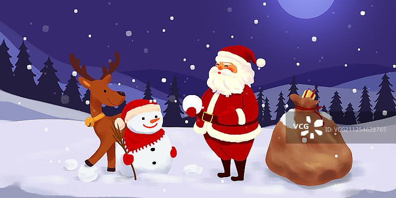 圣诞老人与驯鹿雪人图片素材