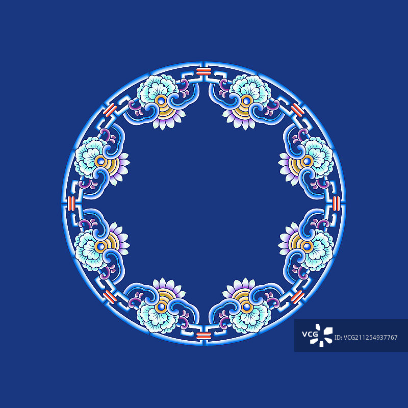 圆形艺术花纹装饰边框，蓝色背景图片素材