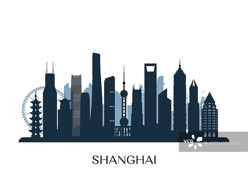 上海天际线单色剪影图片素材