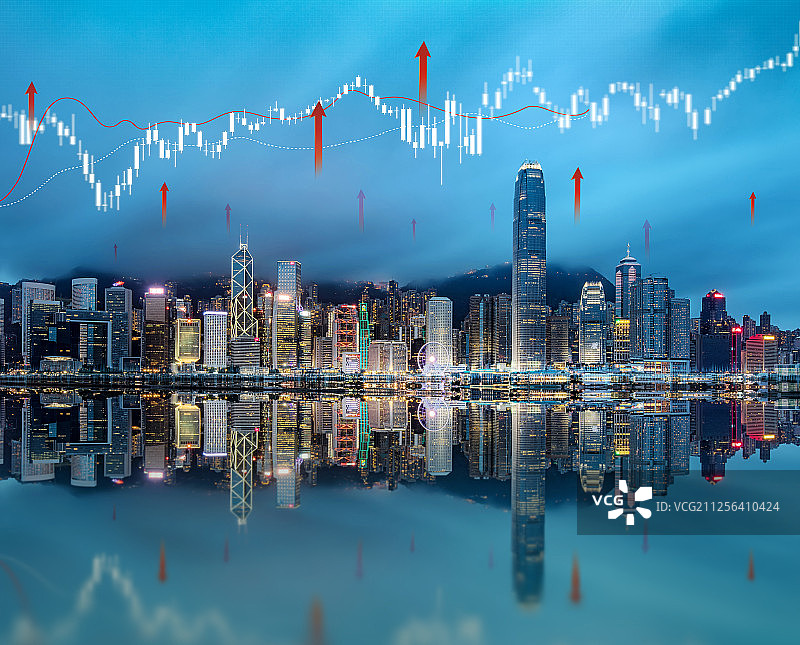 股市K线图广香港维多利亚港科技大数据交易所图片素材