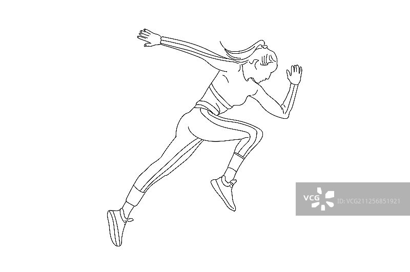 一位女性运动员在奔跑线稿插画图片素材