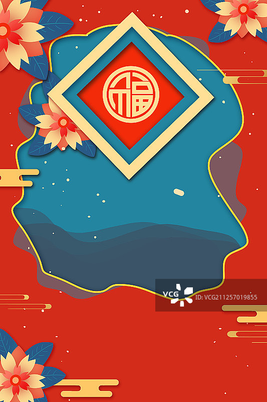 卡通手绘2020年新年快乐旗袍女国潮中国风插画图片素材