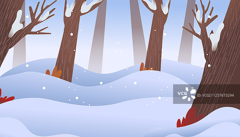 卡通冬季立冬大雪冬天树林森林雪景背景扁平矢量插画图片素材