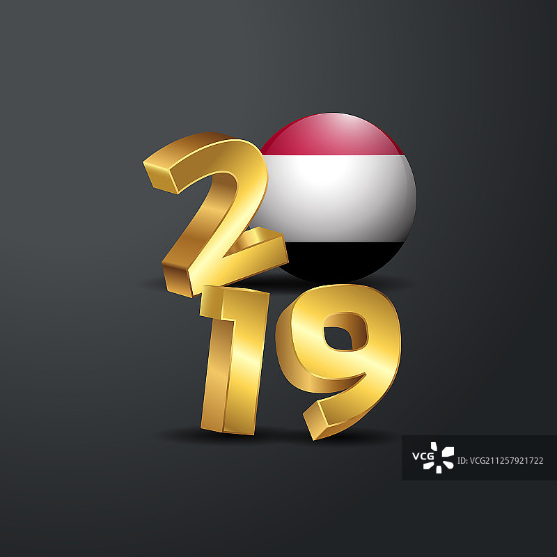2019年金色字体与也门国旗快乐新图片素材