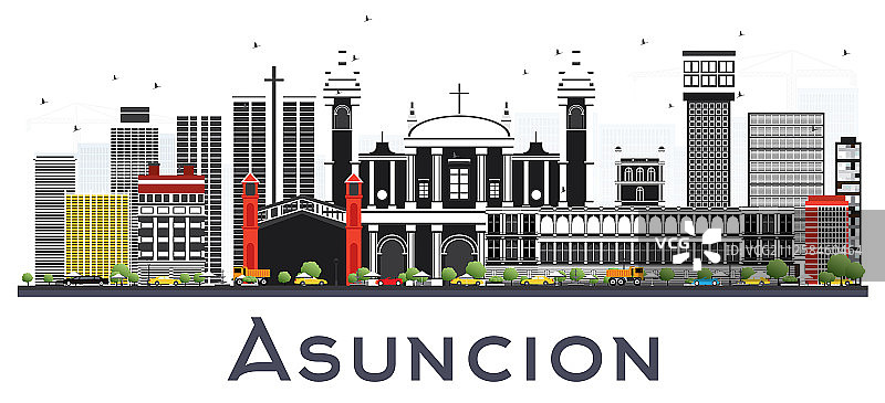 亚松森巴拉圭城市天际线的颜色图片素材