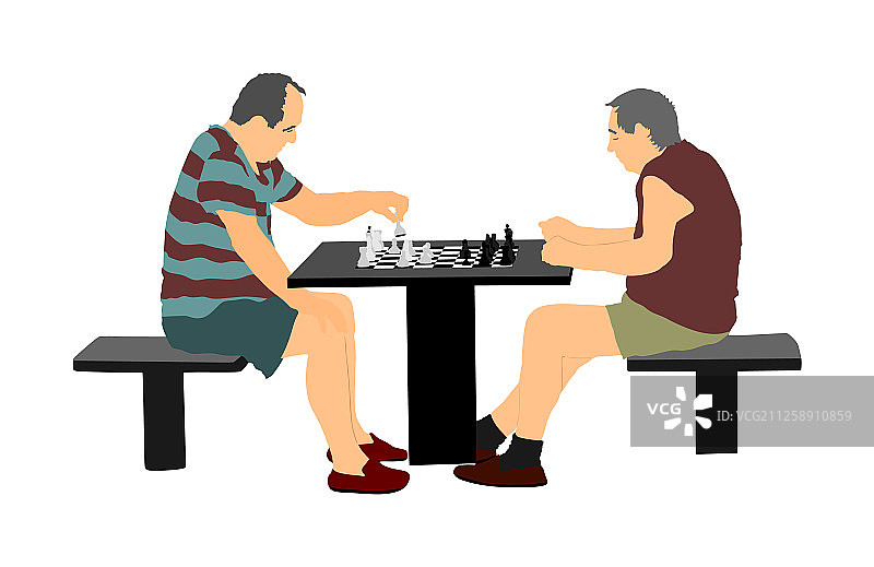 两个老人在公园外面下棋图片素材
