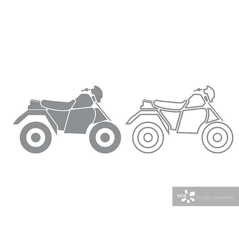 四轮ATV摩托车灰色设置图标。图片素材