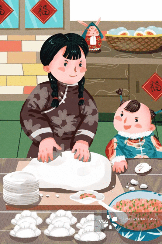 二十四节气冬至习俗吃饺子插画图片素材
