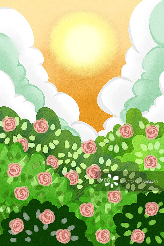 大自然玫瑰花丛插画背景图片素材