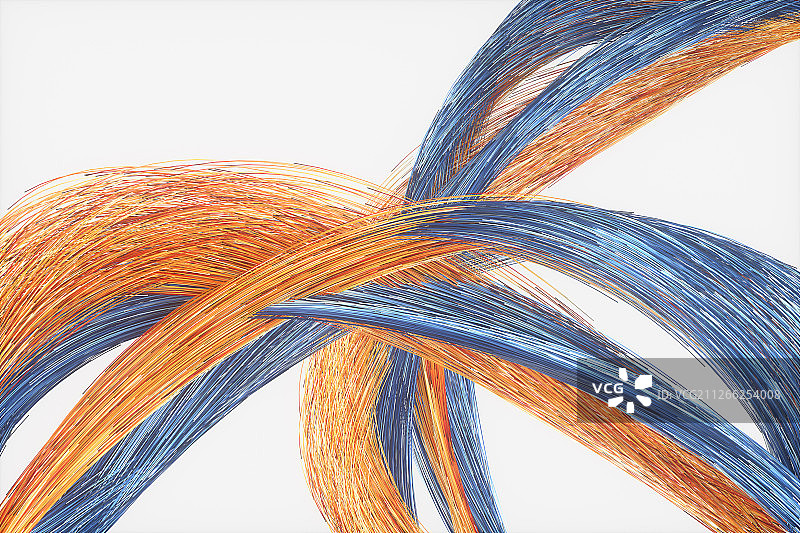 蓝色与橙色交错的流动感线条 三维渲染图片素材