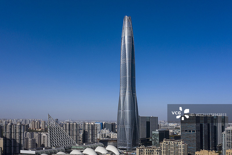 天津 滨海新区  周大福金融中心 现代建筑群 航拍图片素材
