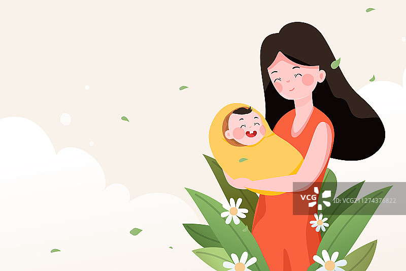 卡通亲子出游家人家庭母亲节宝宝背景矢量插画图片素材
