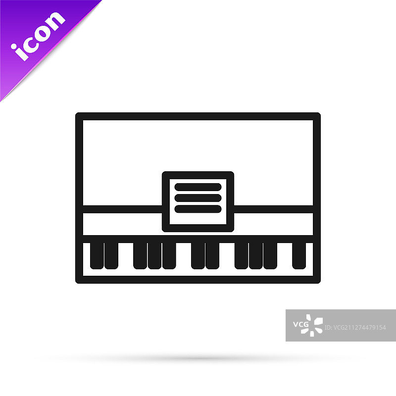 黑色线钢琴图标孤立在白色背景图片素材
