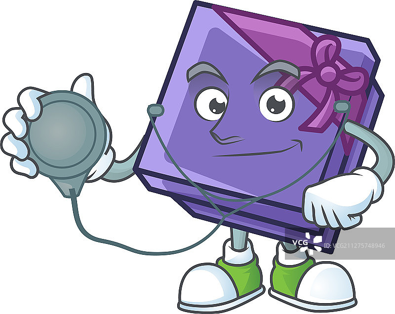 紫色礼盒卡通吉祥物风格的医生图片素材