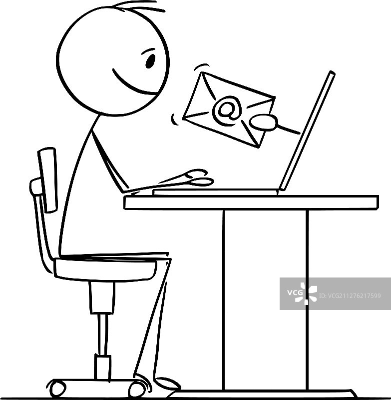 卡通人物或商人在电脑上工作图片素材